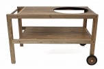 Tisch aus recycletem Teakholz mit kugelgelagerten Holzrollen